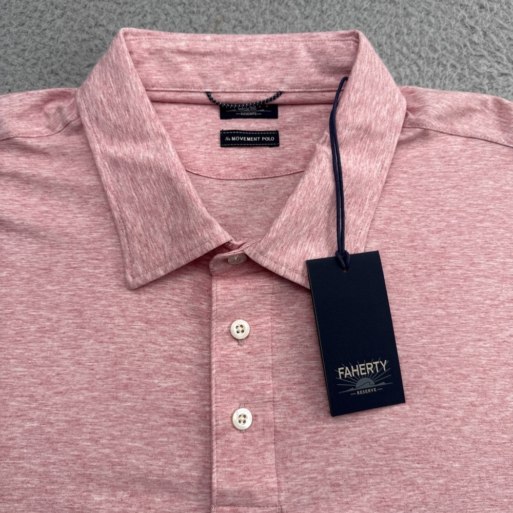 Faherty Reserve Movement Polo Mens XXL 2XL S/S Stretch Sunbeam Heather Pink